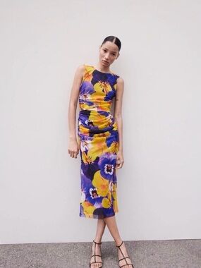 ZARA NEW ❗️PRINTED TULLE DRESS SIZE MEDIUM MULTICOLORED FLOWER DRESS